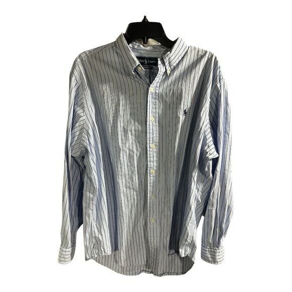 Polo Ralph Lauren Shirt Mens XL Blue Striped Classic Fit Button Down Pony Cotton - Picture 1 of 8